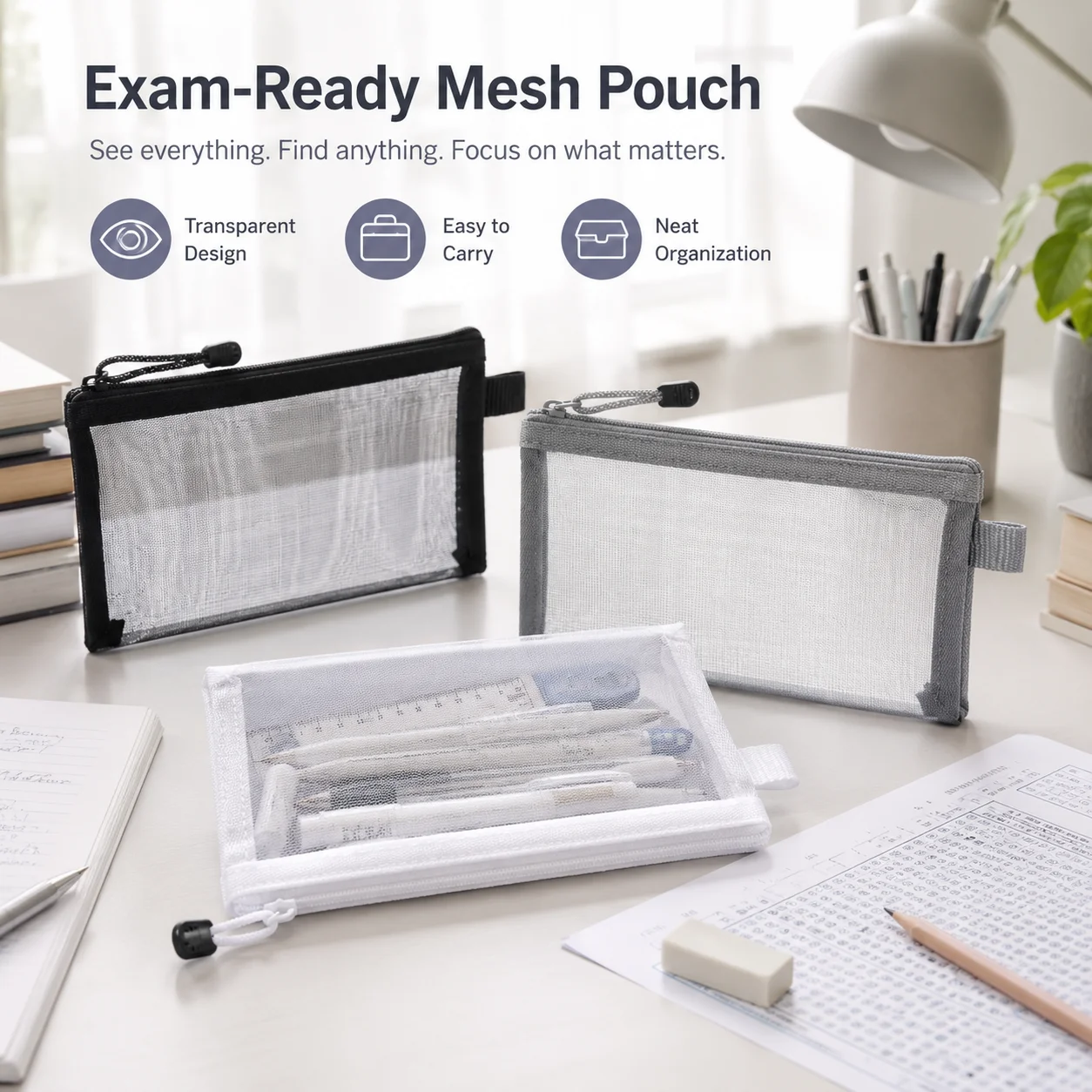 Clear Mesh Pencil Pouch For Exam - Astuccio Trasparente in Rete, Portapenne Trasparente